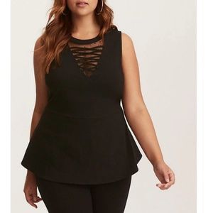 LACE UP MESH PEPLUM TOP